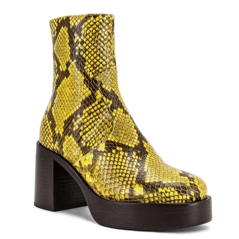 SIMON MILLER Raid Yellow Faux Snake Skin Platform Heeled Boots